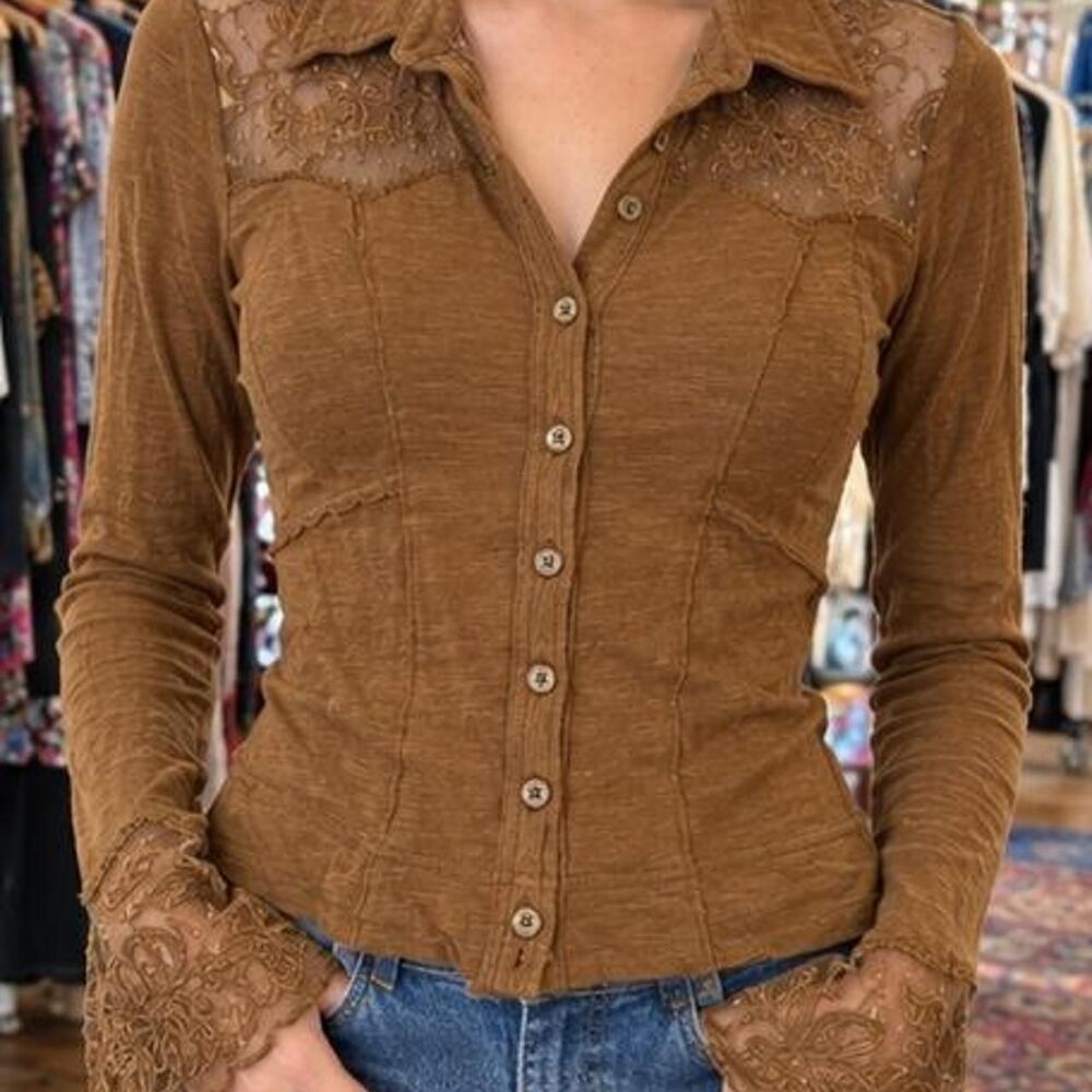 Free-people Women's Brown and Tan Blouse